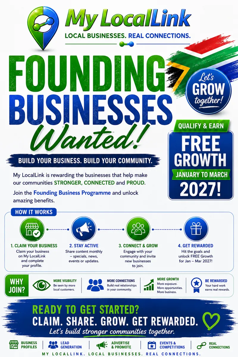 Founding Businesses Wanted — claim your business, stay active, connect and grow, and earn free Growth benefits from January to March 2027